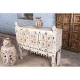 Rajasthan Hand carved Furniture Antique Solid Wood Damchiya Whitewash Finish